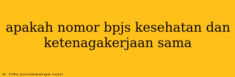 apakah nomor bpjs kesehatan dan ketenagakerjaan sama