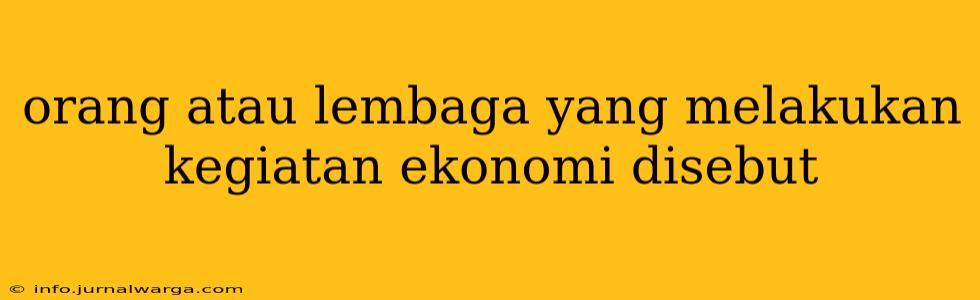 orang atau lembaga yang melakukan kegiatan ekonomi disebut